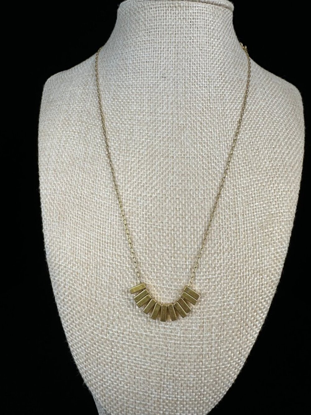 Madewell Bar Fan Necklace Brushed Gold Tone Fringe Pendant 18-19 Inch